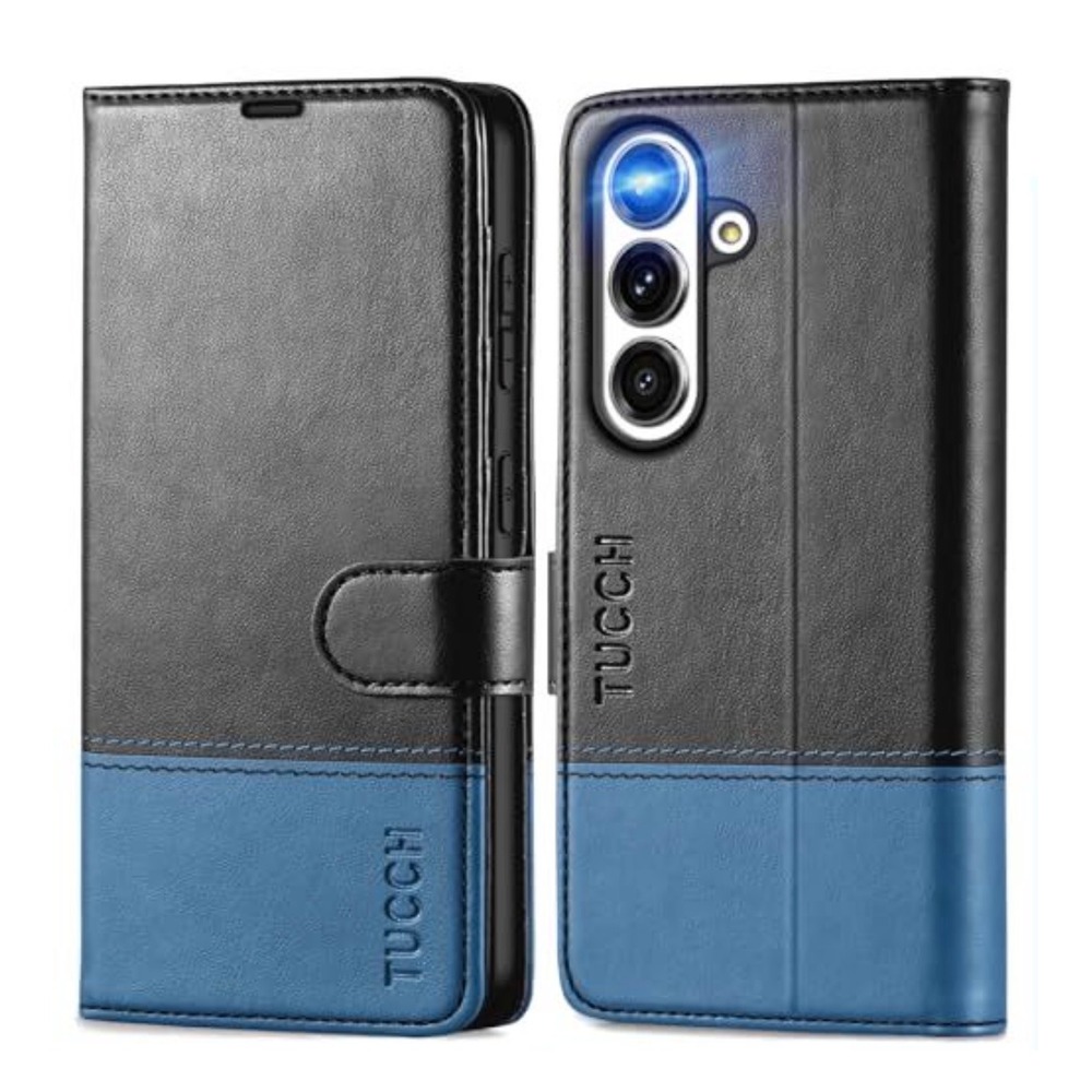 TUCCH Wallet Case Galaxy S25 6.2 Black Blue New RFID Blocking PU Leather Flip